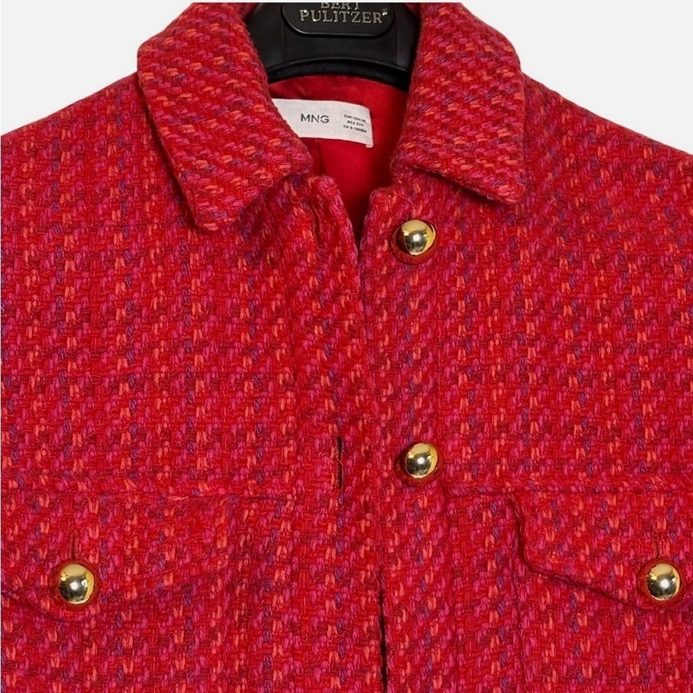 Mango Tweed Cropped Blazer Pink Gold Button Jacket XS Lined Preppy Elle Woods - Picture 2 of 13